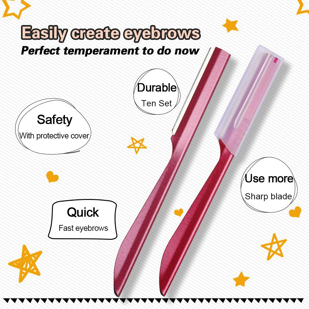 Eyebrow Trimmer, Completely Stainless Steel Eyebrow Razor Shaper for Men and Women, Grooming Shavers(10 pcs/box)