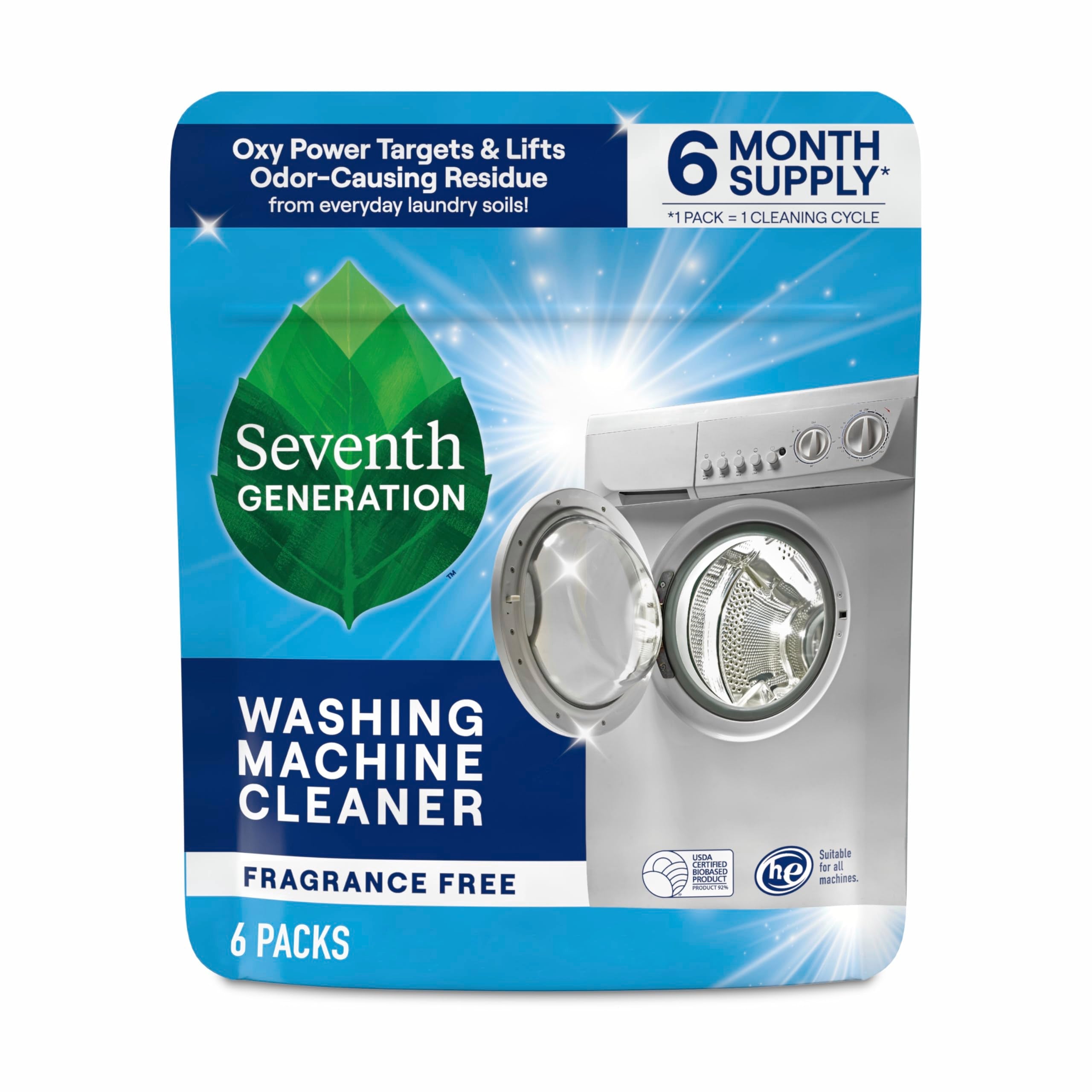 Buy now Seventh Generation Washing Machine Cleaner 6 Count Free & Clear Targets Odor-Causing Residue Powered by Oxy Power 4.2 oz at indiglob india