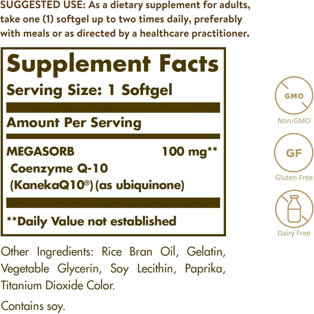 Buy now Solgar Megasorb CoQ-10 100 mg, 90 Softgels - Supports Healthy Aging - Coenzyme Q10 Supplement - Enhanced Absorption - Non-GMO, Gluten Free, Dairy Free - 90 Servings at indiglob india
