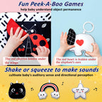 Poycuna Black and White Baby Gym Play Mat with 6 Toys Tummy Time Activity Mat for Babies 0-6 6-12 Months High Contrast Baby Gyms & Playmats Sensory Toys Newborn Brain Development Infant Play Mat