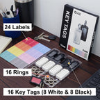 16 Pcs Solid Plastic Key Tags with O Rings, Custom ID Name Label