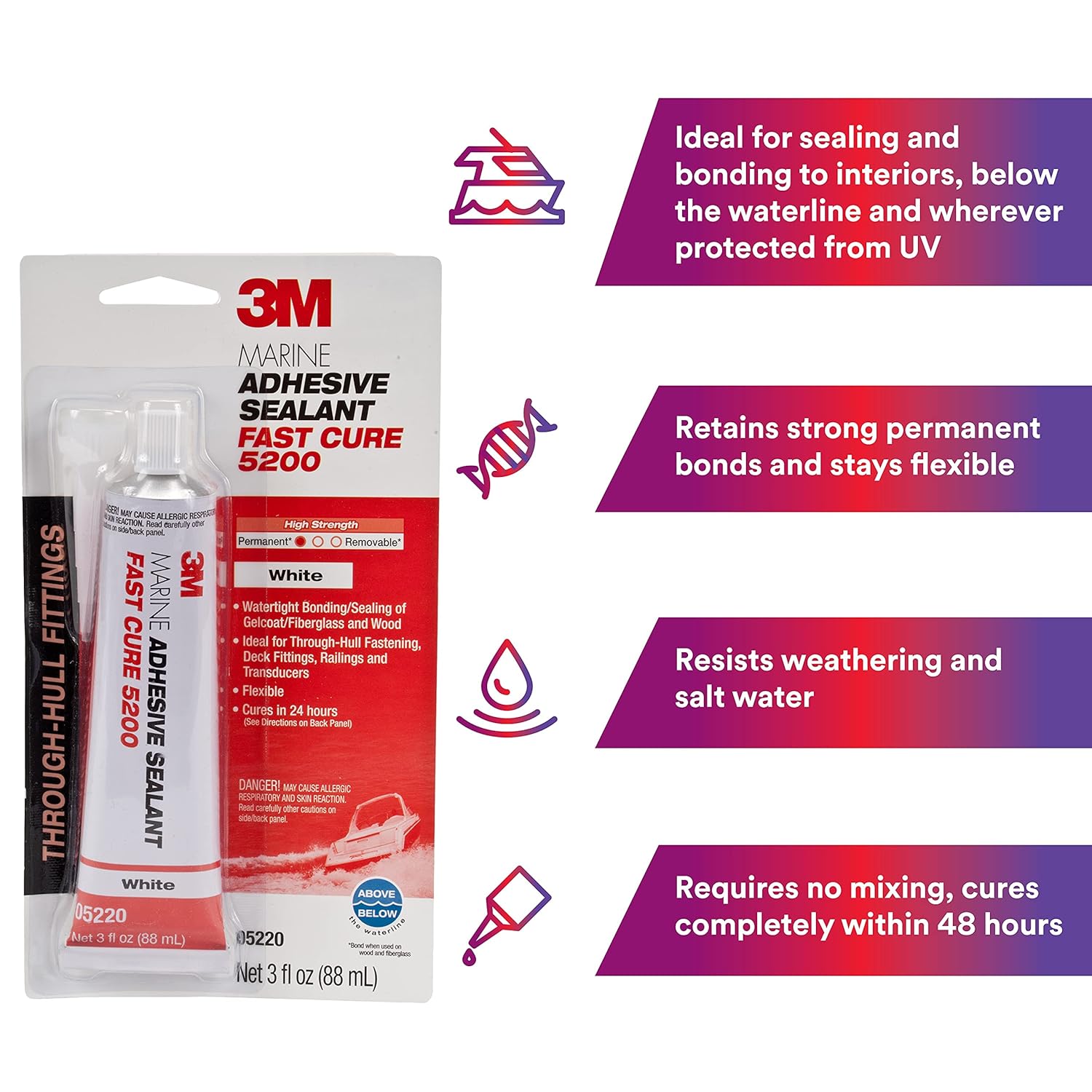 Buy now 3M Marine Adhesive Sealant Fast Cure 5200 (05220) Permanent Bonding and Sealing for Boats and RVs Above and Below the Waterline Waterproof Repair, White, 3 fl oz Tube at indiglob india