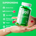 Goli SuperGreens Vitamin Gummy - 120 Count - Essential Vitamins and Minerals - Plant-Based, Vegan, Gluten-Free & Gelatin Free - Health from Within, Pack of 2