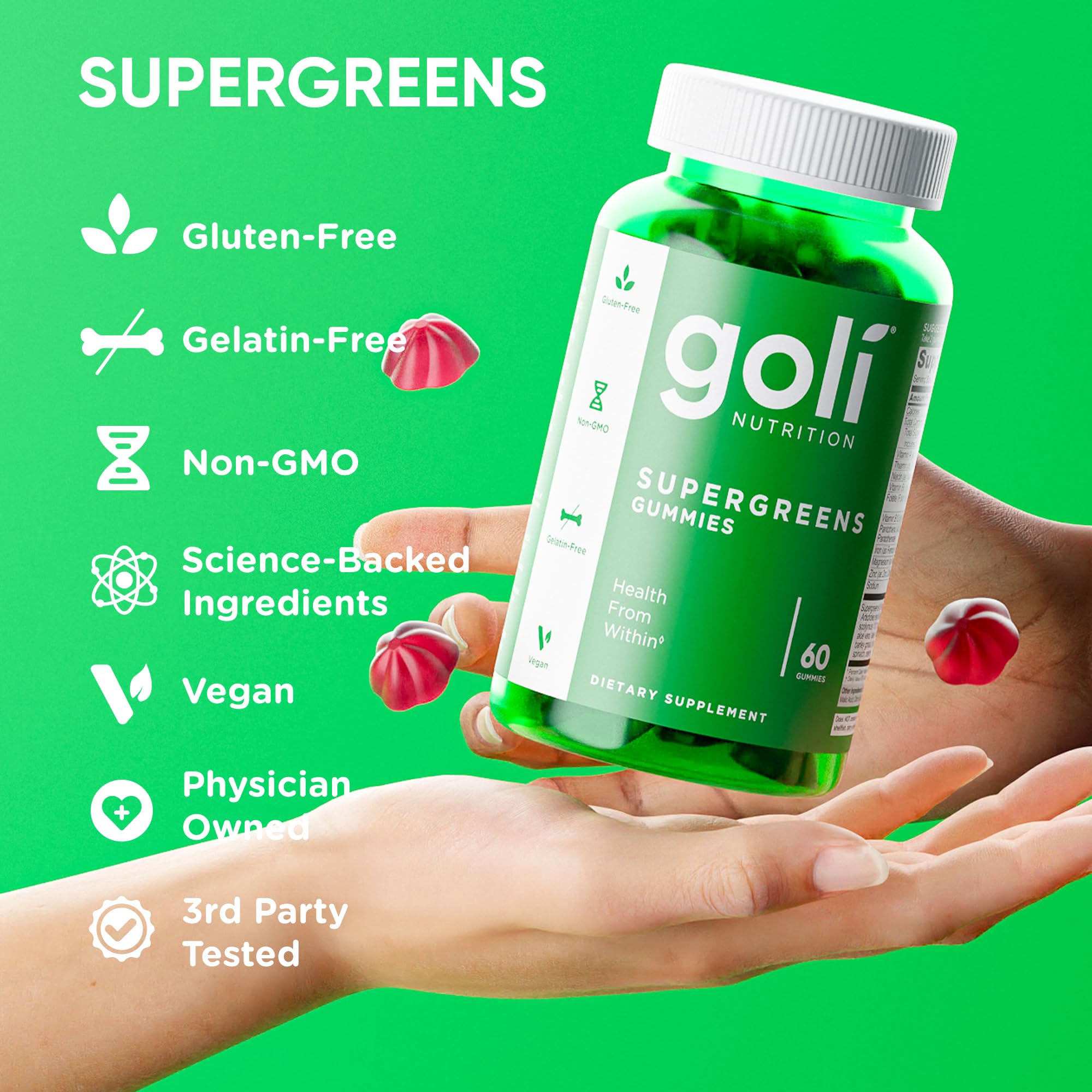 Goli SuperGreens Vitamin Gummy - 120 Count - Essential Vitamins and Minerals - Plant-Based, Vegan, Gluten-Free & Gelatin Free - Health from Within, Pack of 2