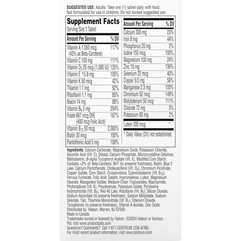 Buy now Centrum Silver Women's Multivitamin for Women 50 Plus, Multivitamin/Multimineral Supplement with Vitamin D3, B Vitamins, Non-GMO Ingredients, Supports Memory and Cognition in Older Adults - 100 Ct at indiglob india