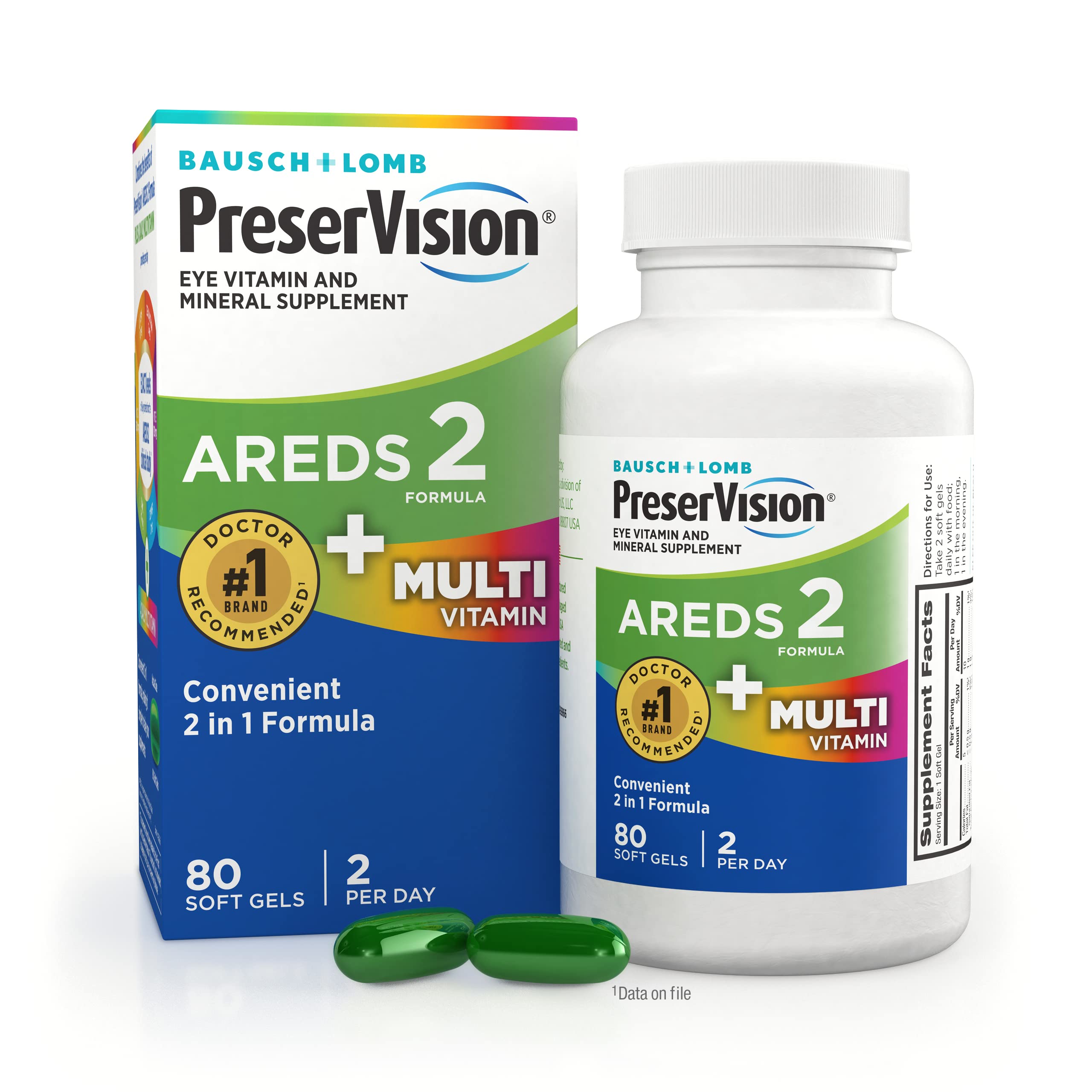 PreserVision AREDS 2 + Multivitamin Eye Vitamins, 2-in-1, 80 Softgels | AREDS 2 eye health supplement, lutein, zeaxanthin, zinc, vitamins C D E, macular support*, #1 eye doctor recommended brand1