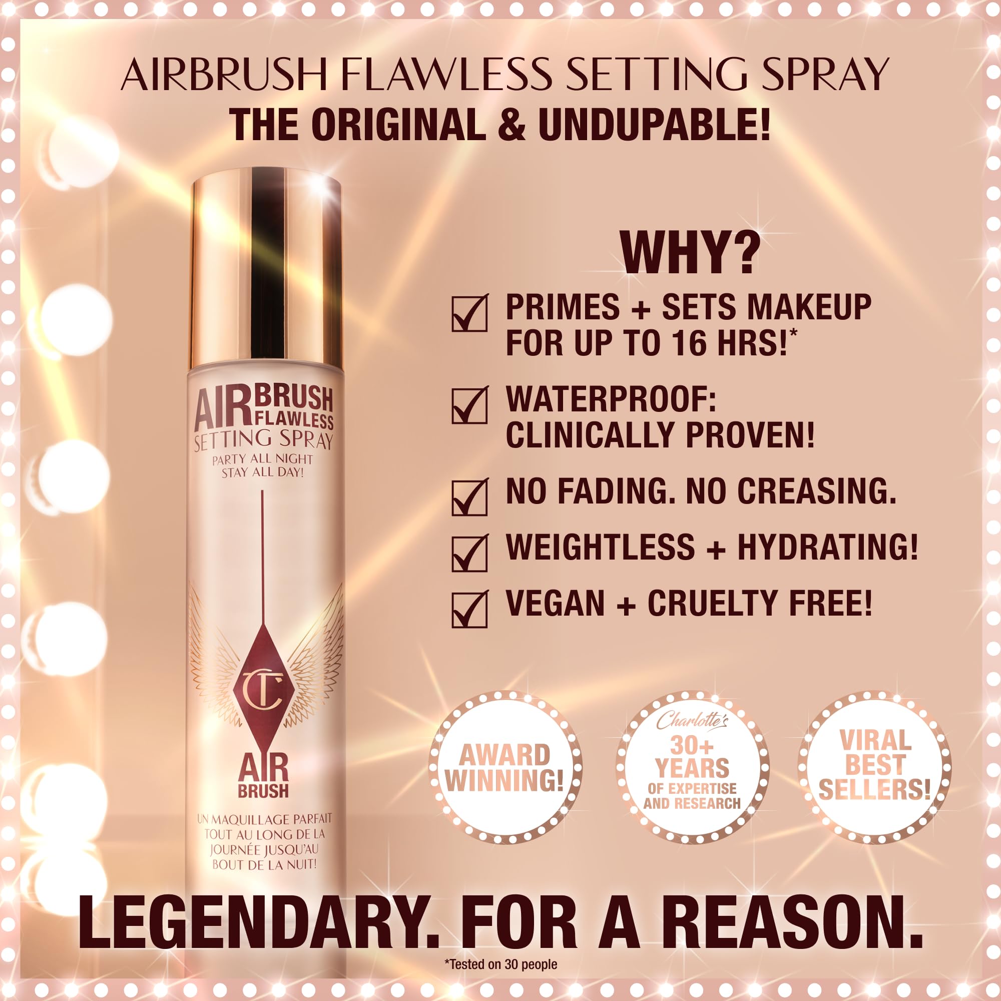 Charlotte Tilbury Airbrush Flawless Setting Spray - Ultra-Fine Hydrating Mist to Prime & Set Makeup Up to 16Hr – Soothes and Blurs Skin, Waterproof, Wedding Makeup