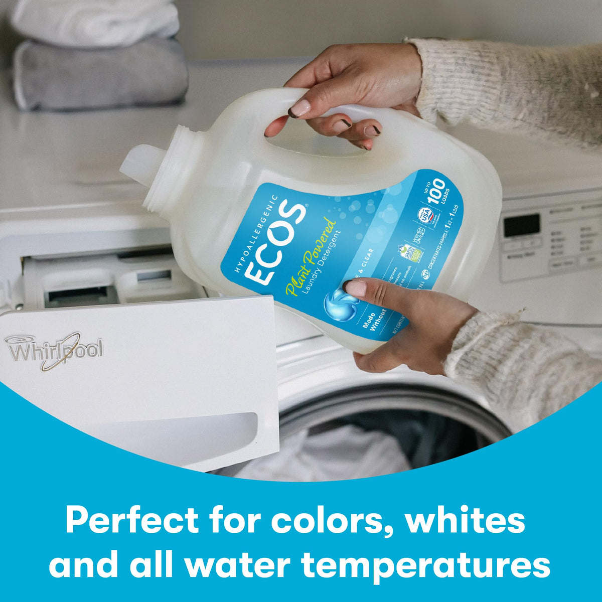 ECOS Laundry Detergent Liquid, 100 Loads - Dermatologist Tested Laundry Soap - Hypoallergenic, EPA Safer Choice Certified, Plant-Powered - Magnolia Lily, 100 Fl Oz
