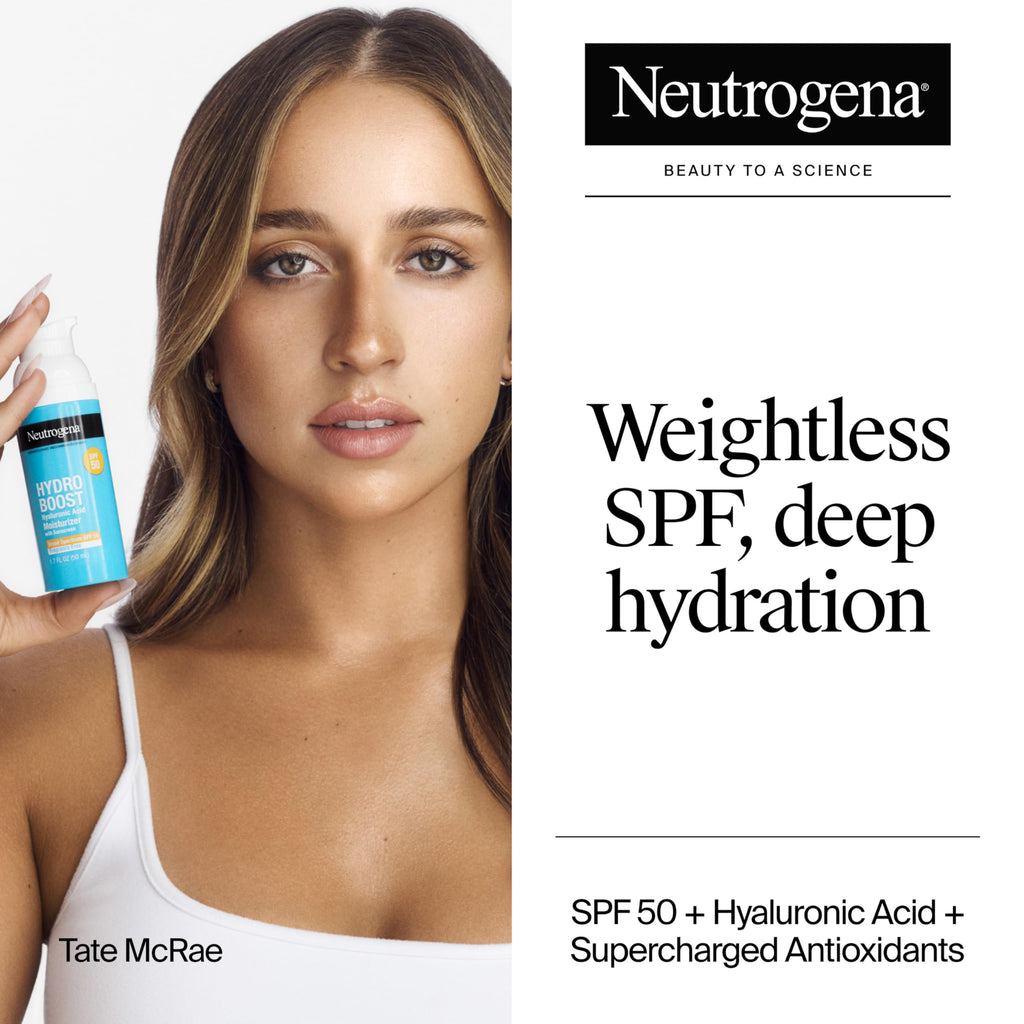 Neutrogena Hydro Boost Face Moisturizer SPF 50, 1.7 fl oz | Hyaluronic Acid, Non-Greasy, Fragrance Free, Daytime Facial Moisturizer, Hydrate & Soothe Dry Skin