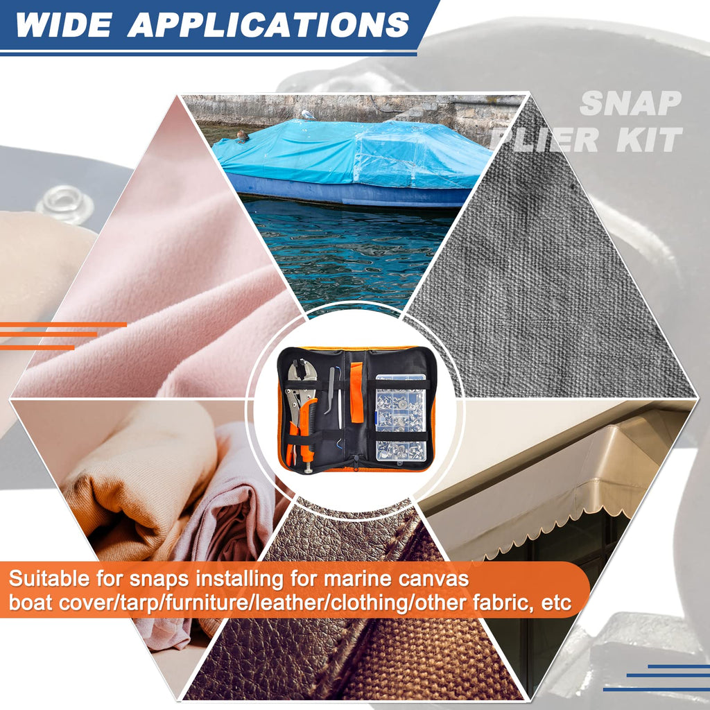 Snap Fasteners Kit, Heavy Duty Fastener Tool and 60-Set 15mm Marine Snaps