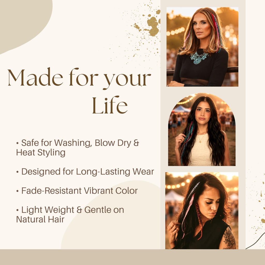 21 vibrant 9-14" natural color hair extensions, gentle on natural hair, fade-resistant, and safe for styling.