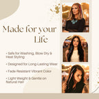 21 vibrant 9-14" natural color hair extensions, gentle on natural hair, fade-resistant, and safe for styling.