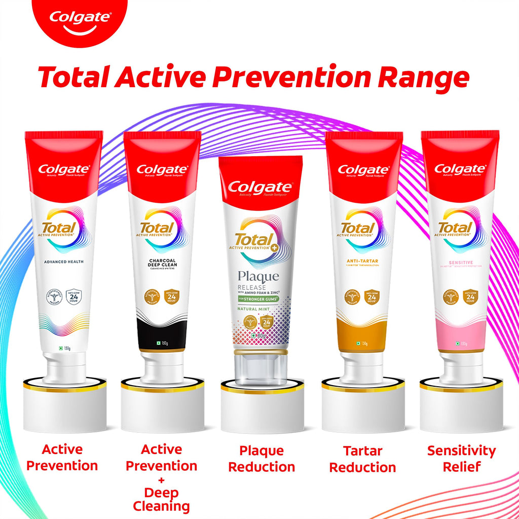 Colgate Total Plaque Release Toothpaste | Tooth Paste with Amino Foam & Zinc | Colgate Paste Toothpaste for Stronger Gums | 3X More Effective at Fighting Plaque - Natural Mint (80gm)(2.8 Ounce)