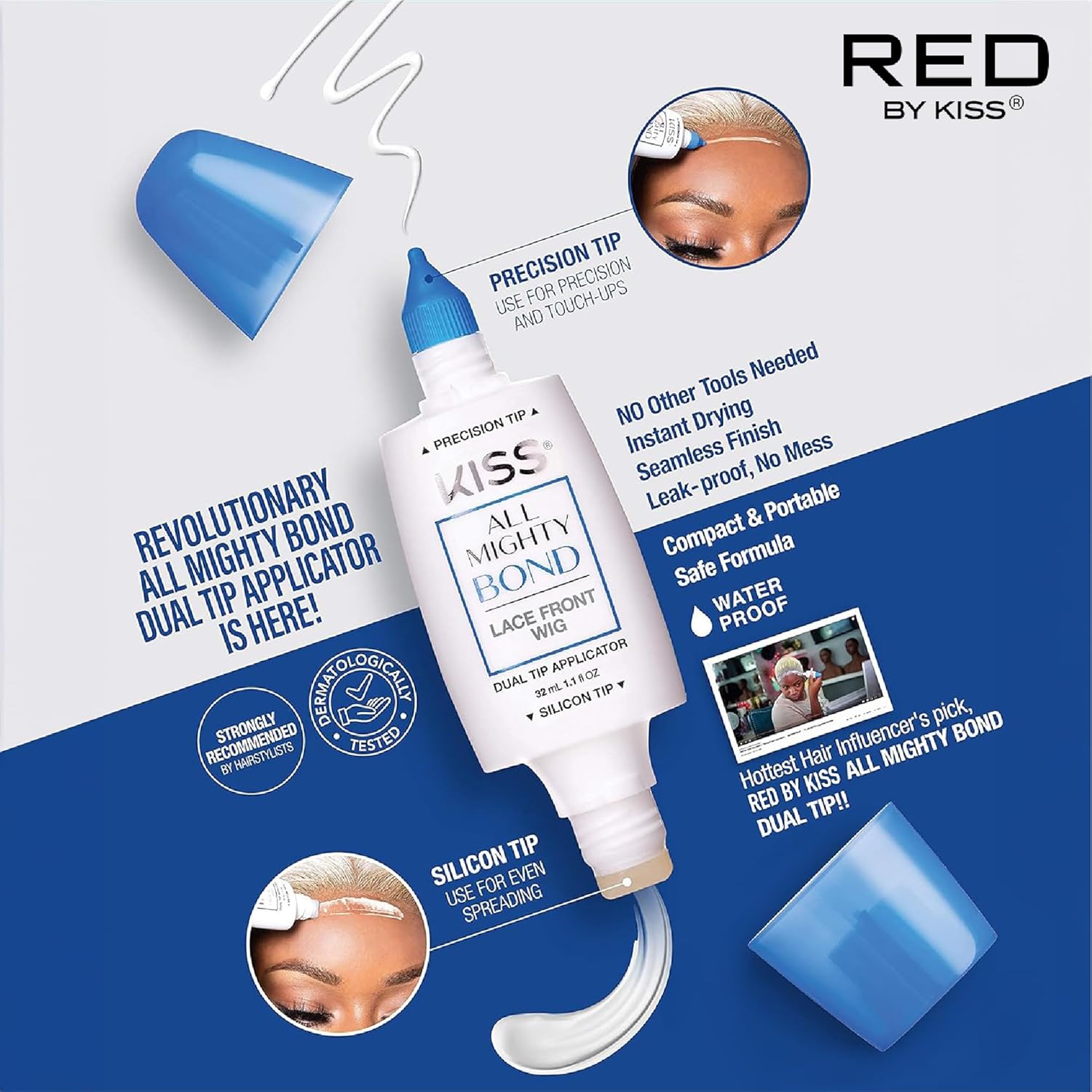 Buy now Red by Kiss All Mighty Bond Lace Front Wig Glue, Dual Tip Applicator, Instant Drying, Water Resistant, Strong Hold for Wigs, Frontals, Toupees, Safe for Sensitive Skin at indiglob india