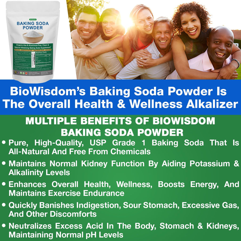 Baking Soda Powder for Organic Use, Grade 1 Aluminum Free Baking Soda, Natural No Chemicals, Pure Powder for Cooking, Stomach Acid, Kidney Supplement, 1lb