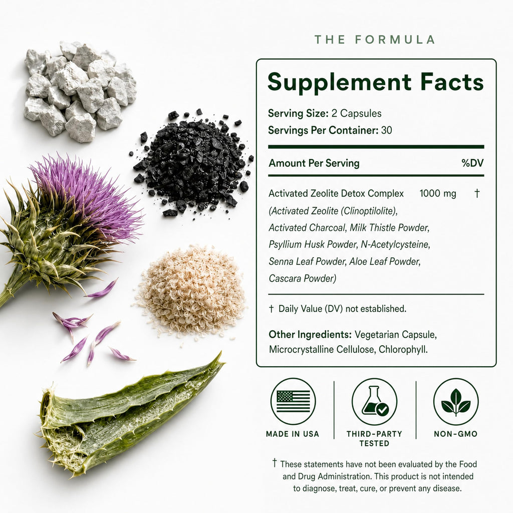 Zeolite Detox Binder, 8-in-1 Clinoptilolite & Activated Charcoal, 60ct | Natural Detoxification Pathways, Liver Health & Digestive Support: Milk Thistle & NAC