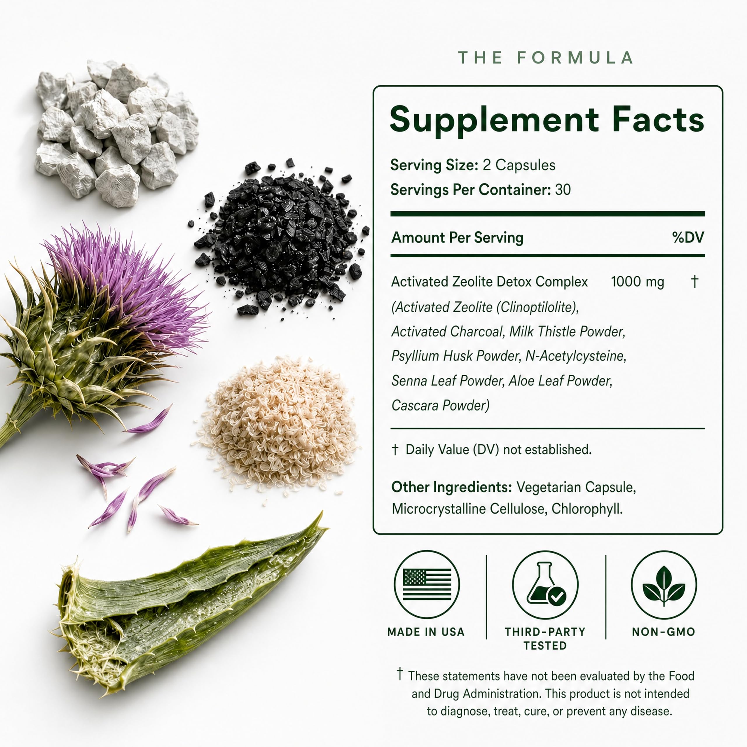 Zeolite Detox Binder, 8-in-1 Clinoptilolite & Activated Charcoal, 60ct | Natural Detoxification Pathways, Liver Health & Digestive Support: Milk Thistle & NAC