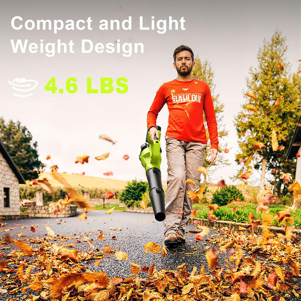 Leaf Blower Cordless with 2 Battery and Charger, Electric Powerful Blower