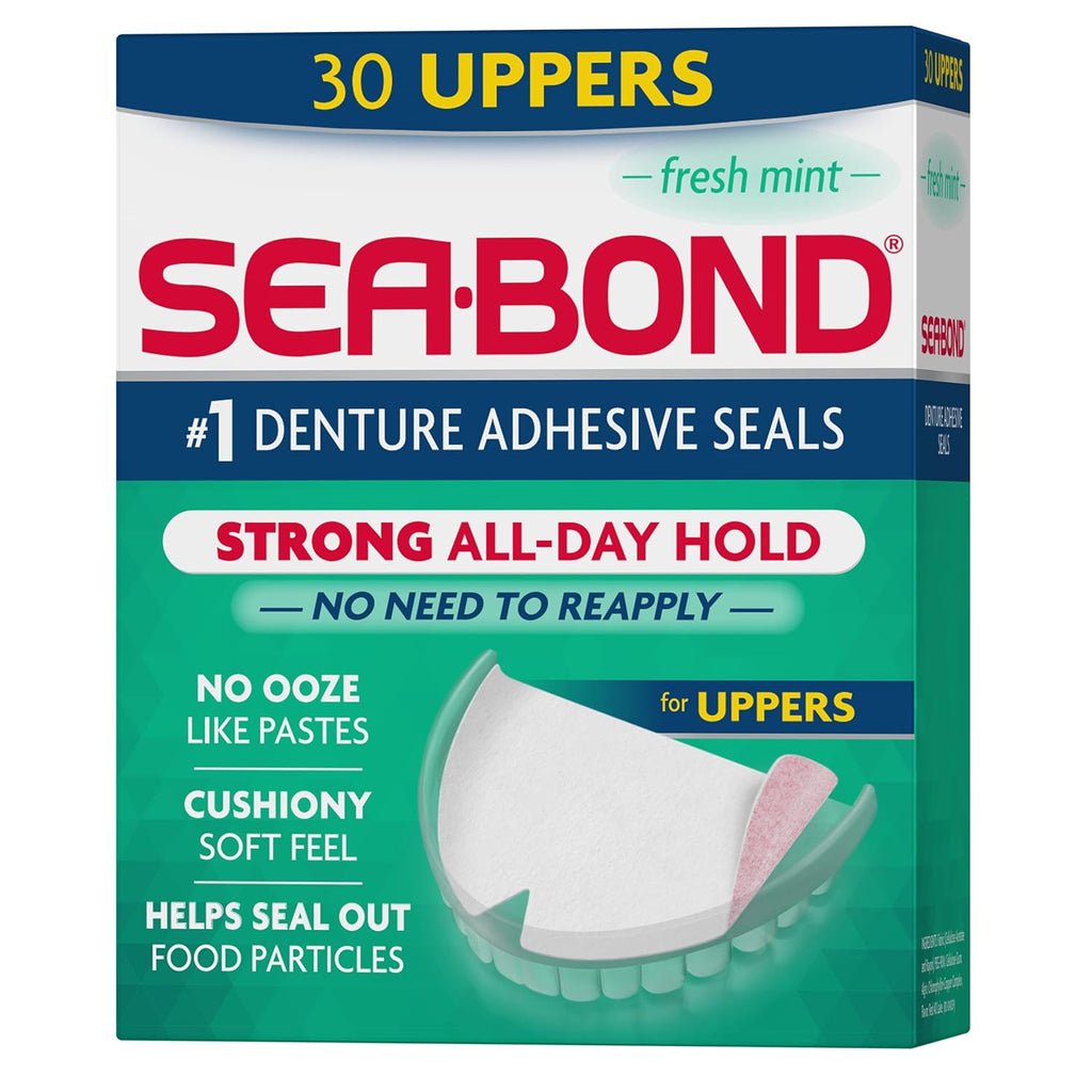 Buy now Sea Bond Secure Denture Adhesive Seals, Fresh Mint Uppers, Zinc-Free, All-Day-Hold, Mess-Free, 30 Count (Pack of 1) at indiglob india
