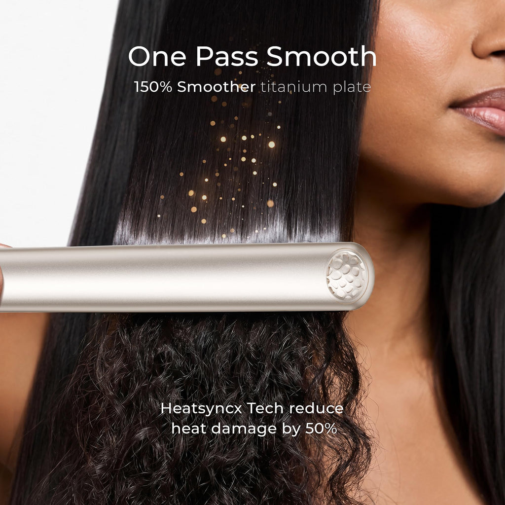 TYMO Flat Iron Hair Straightener and Curler 2 in 1 with 10s Fast Heating, 1 Inch Professional Titanium Straightening Curling Iron with 32 Adjustable Temp and Automatic Shut Off, Champagne
