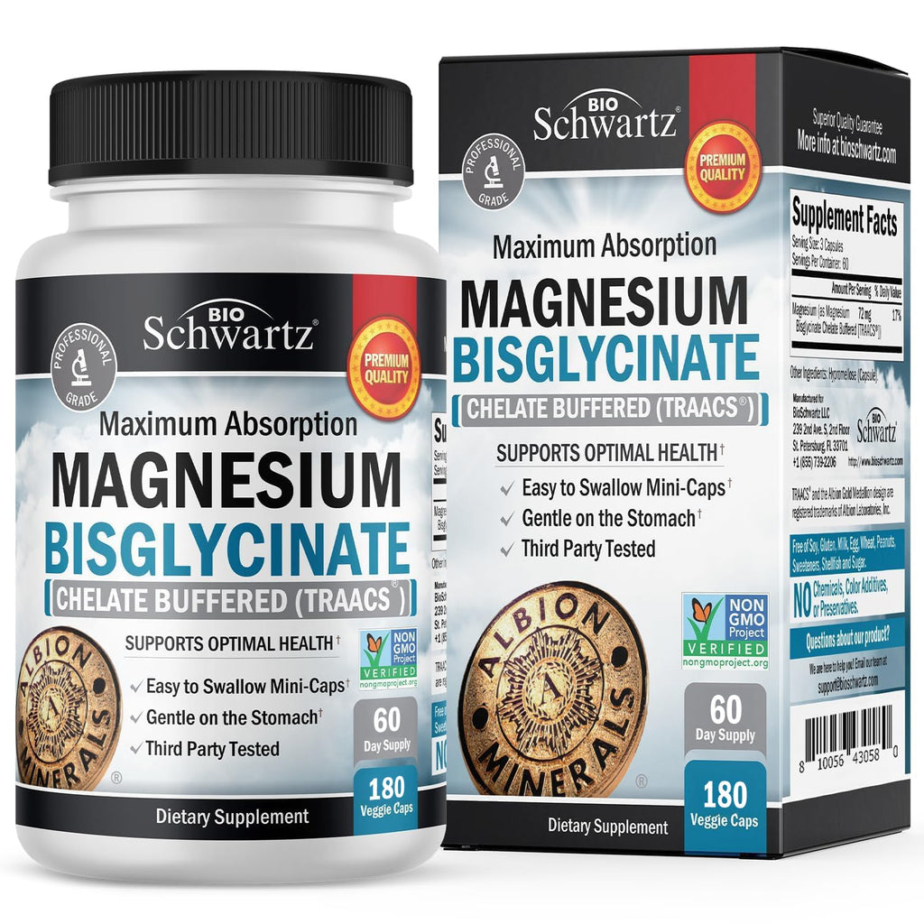 Magnesium Bisglycinate 100% Chelate No-Laxative Effect - 90ct | Max Absorption Magnesium Glycinate Capsules, Healthy Energy Muscle Bone & Joint Support - Non-GMO Project Verified