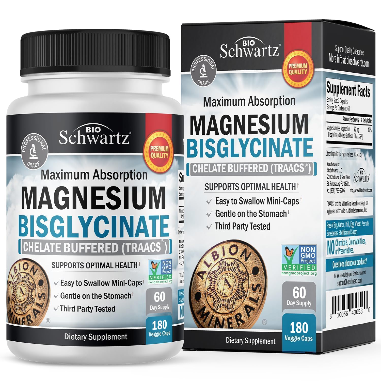 Magnesium Bisglycinate 100% Chelate No-Laxative Effect - 90ct | Max Absorption Magnesium Glycinate Capsules, Healthy Energy Muscle Bone & Joint Support - Non-GMO Project Verified