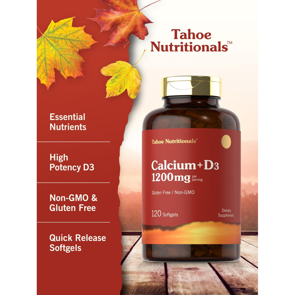 Carlyle Calcium 1200 mg with Vitamin D3 | 120 Softgels | Non-GMO & Gluten Free Supplement for Men and Women | Tahoe Nutritionals