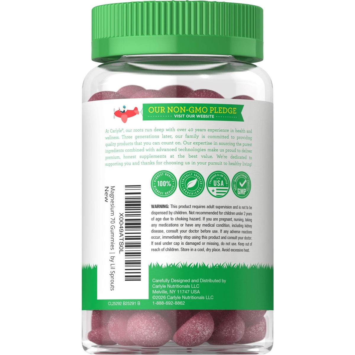 Lil' Sprouts Children's Magnesium Gummies | 70 Count | Mixed Berry Flavor