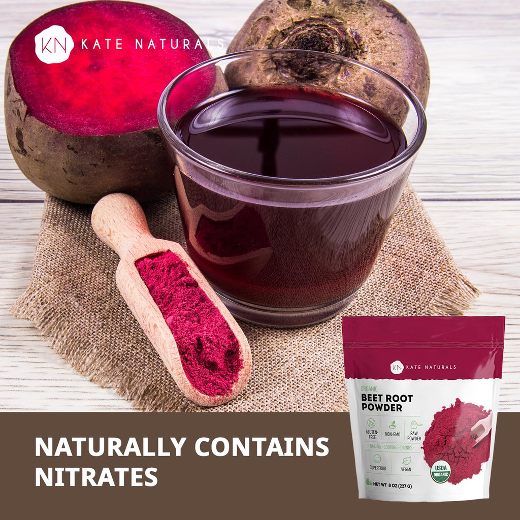 Kate Naturals Organic Beet Root Powder for Smoothies, Baking & Juice, 8oz | Non-GMO, Raw Beetroot Superfood Extract & Natural Red Food Coloring & Nitric Oxide, Earthy Flavor