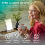 Verilux HappyLight Lumi Plus - Light Therapy Lamp with 10,000 Lux, UV-Free, LED Bright White Light with Adjustable Brightness, Countdown Timer, & Detachable Stand - Boost Mood, Sleep, and Focus