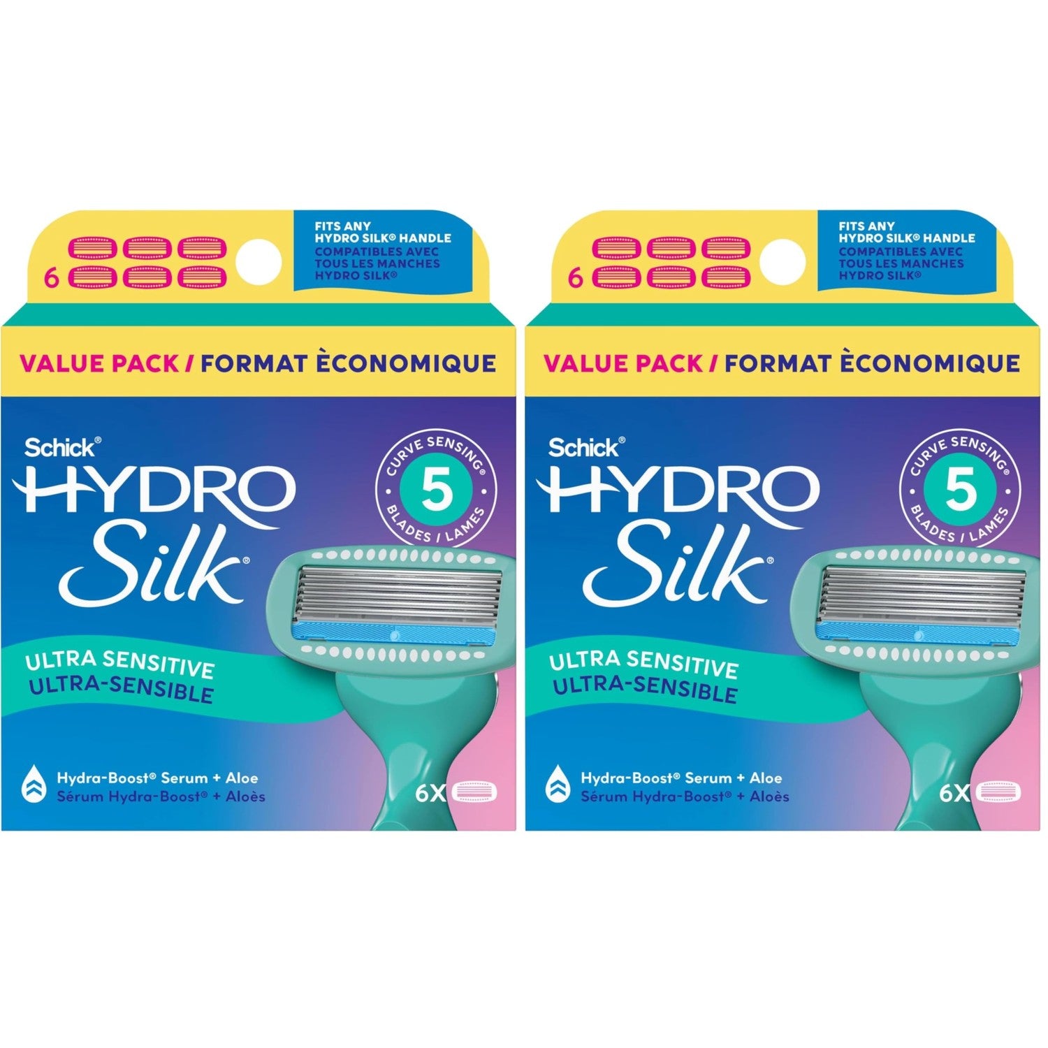Schick Hydro Silk Sensitive Razor Blade Refills, 6 Count | 5-Blade Sensitive Skin Razors for Women | Womens Razor Refills for Sensitive Skin
