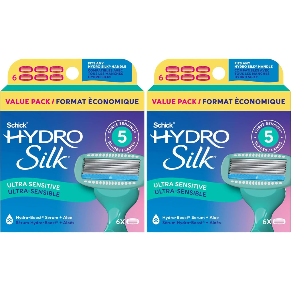 Schick Hydro Silk Sensitive Razor Blade Refills, 6 Count | 5-Blade Sensitive Skin Razors for Women | Womens Razor Refills for Sensitive Skin