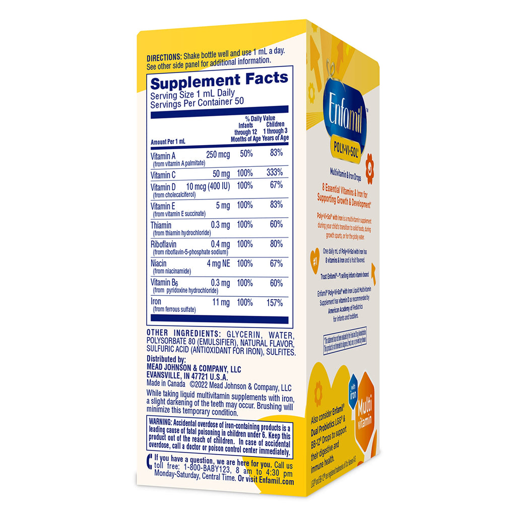 Enfamil Prenatals & Baby Vitamins Poly-Vi-Sol 8 Multi-Vitamins & Iron Supplement Drops for Infants & Toddlers, Supports Growth & Development, 50 mL Dropper Bottle (Pack of 2)