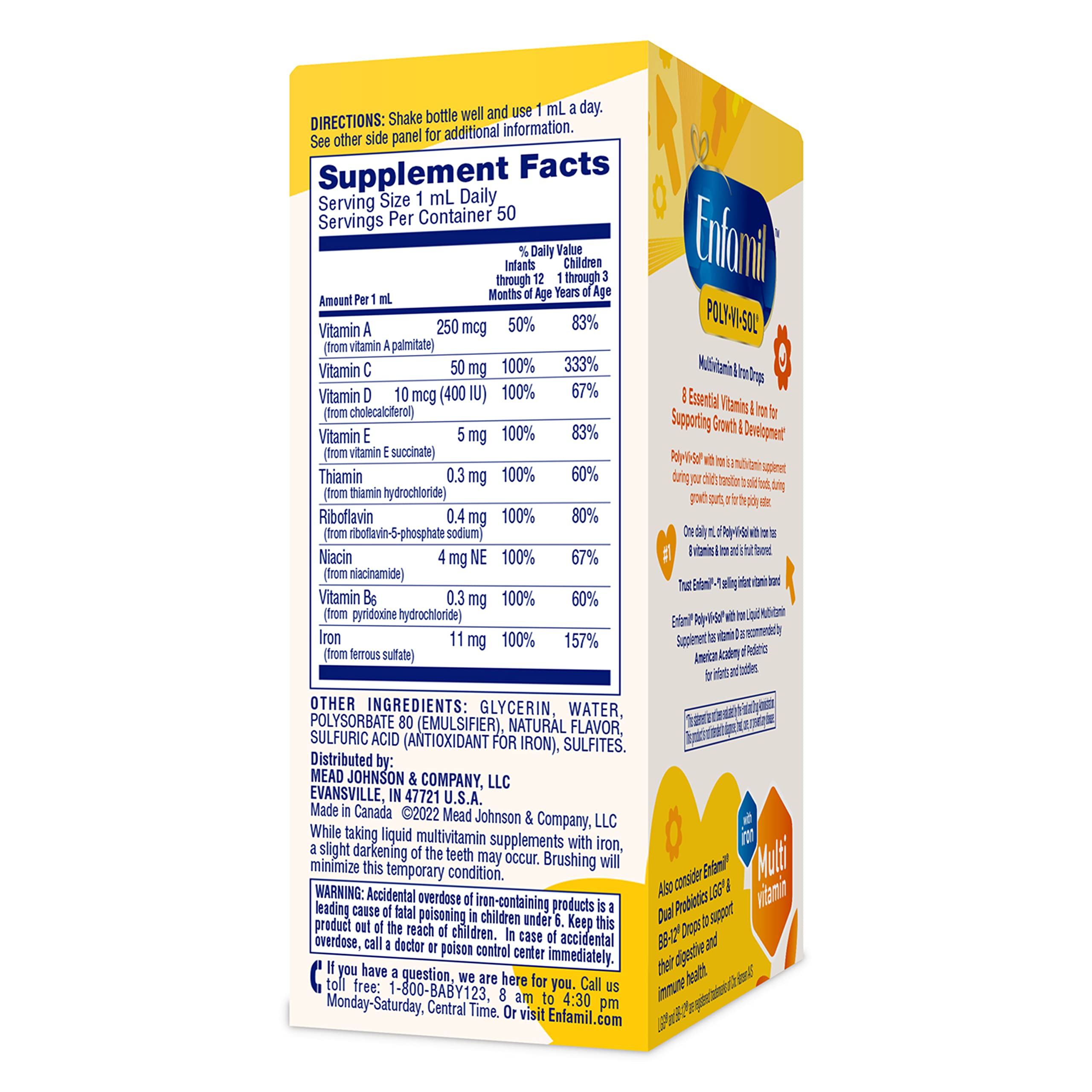 Enfamil Prenatals & Baby Vitamins Poly-Vi-Sol 8 Multi-Vitamins & Iron Supplement Drops for Infants & Toddlers, Supports Growth & Development, 50 mL Dropper Bottle (Pack of 2)