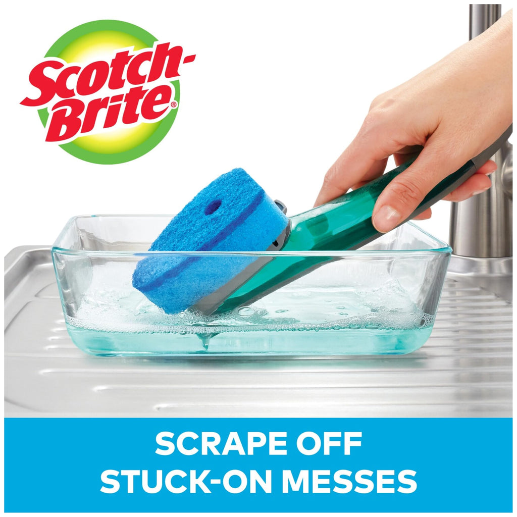 Scotch-Brite Advanced Soap Control Non-Scratch Dishwand Kit, 1 Dish Wand & 5 Sponge Refills, Prevents Soap from Leaking, Leak-Free Guarantee, Best for Nonstick Pots and Pans, Glass, Tubs, & Showers