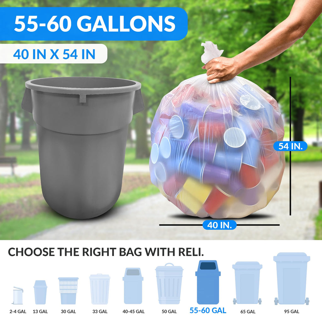 Reli. 55-60 Gallon Trash Bags Heavy Duty | Made in USA