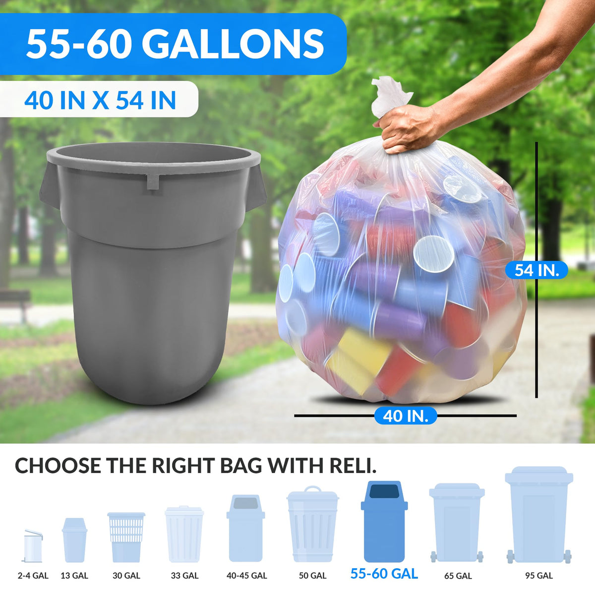 Reli. 55-60 Gallon Trash Bags Heavy Duty | Made in USA