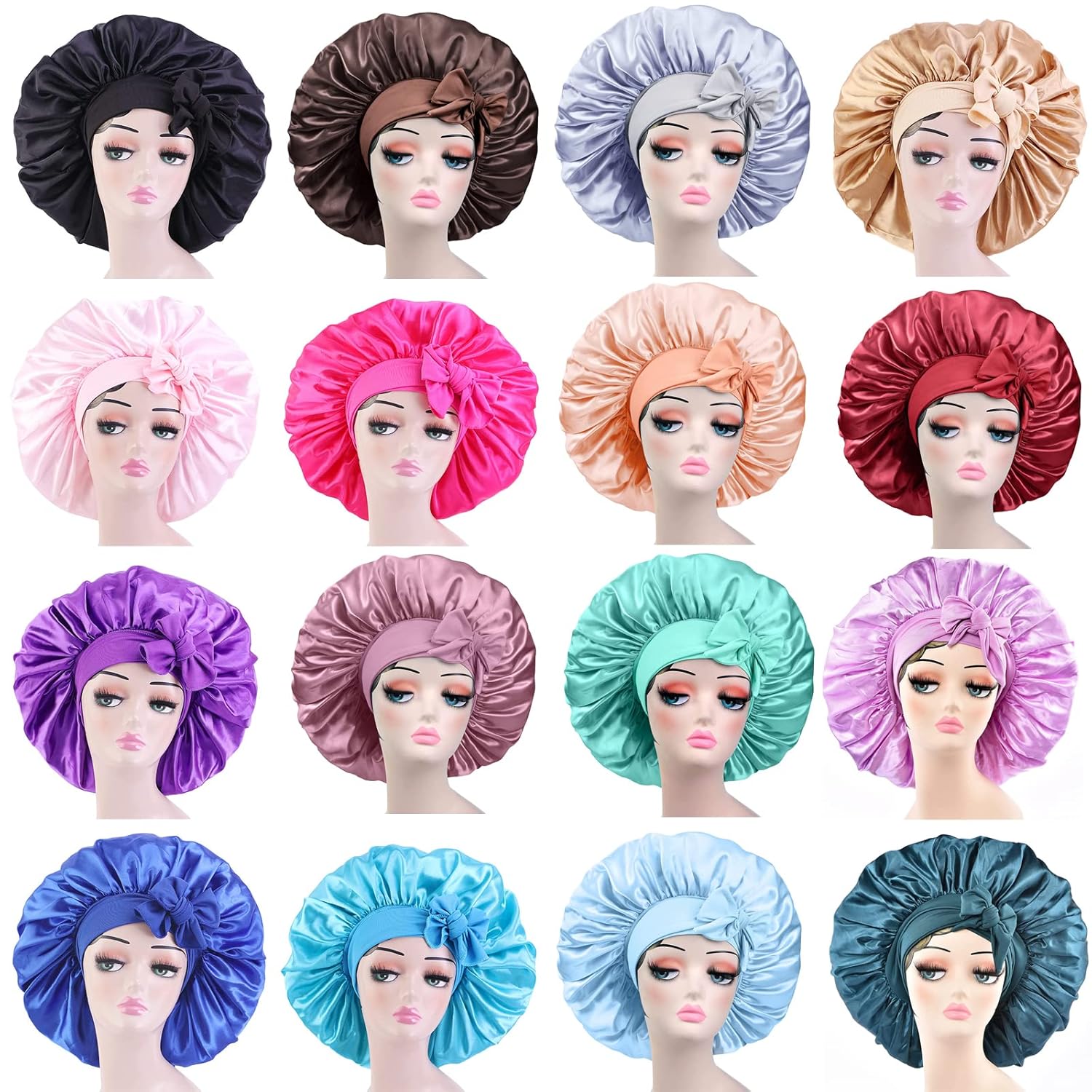 Buy now Satin Bonnet Silk for Hair Sleeping: Women Tie Bonnets Adjustable Night Cap Jumbo Size Comfortable Wide Band for Braids Curly Long Hair (Black) at indiglob india