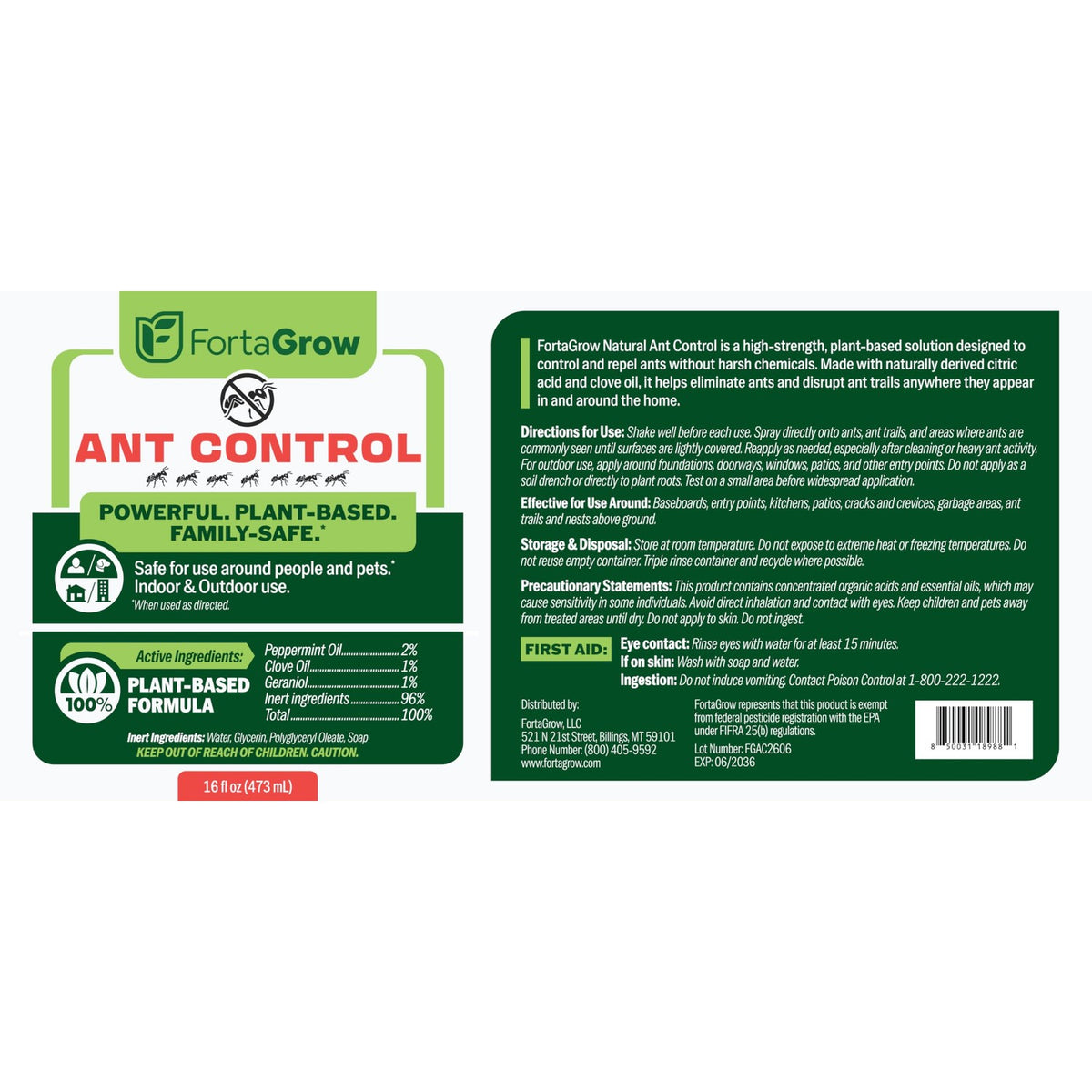 All-Natural Ant Control & Repellent Spray (16oz) – Ready-to-Use Peppermint, Clove & Geraniol Essential Oil Pest Defense – Safe for Indoors, Outdoors, Kids & Pets