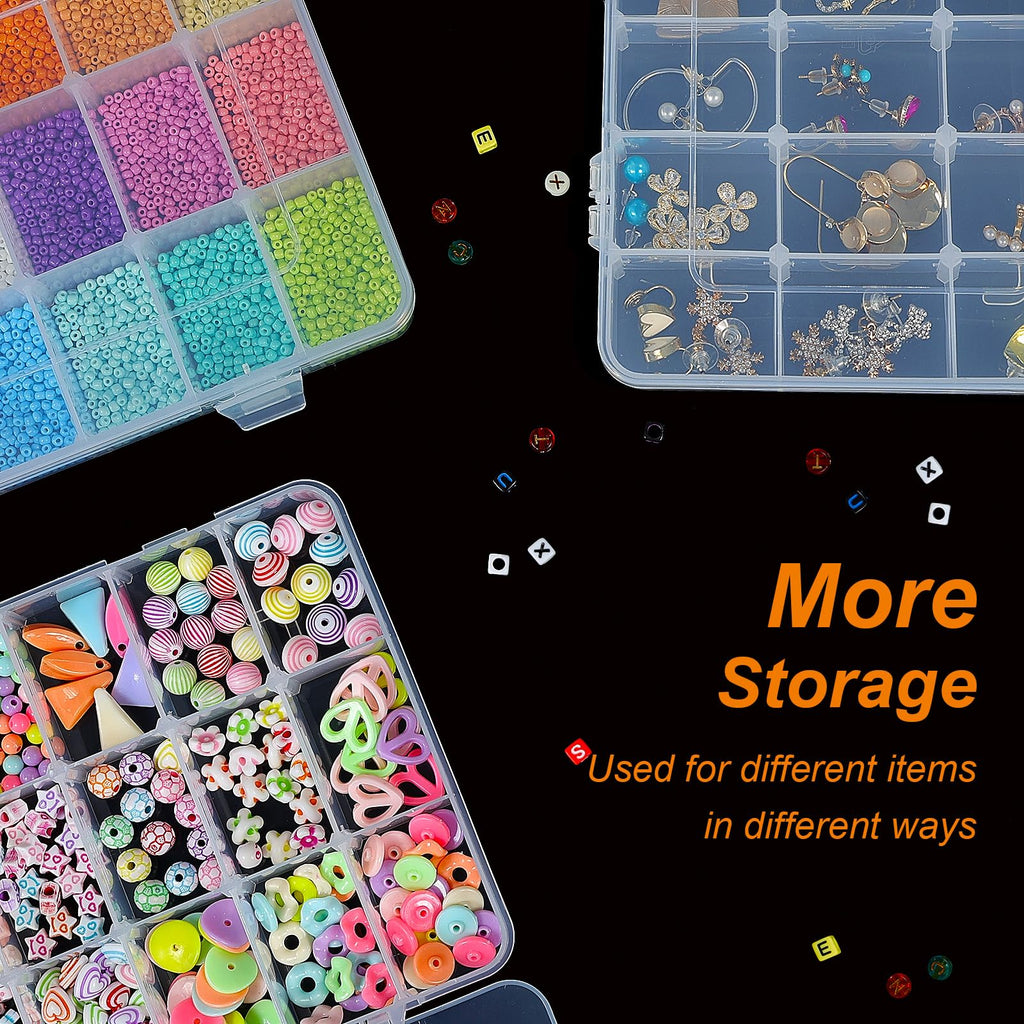 CGCG 3-Pack 18-Grid Clear Plastic Beads Organizer Box 7.9x5.8