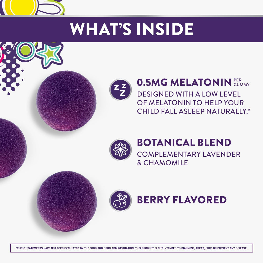 Pure Zzzs, Kidz, Kids Melatonin Gummy, Sleep Aid, Low Amount of Melatonin for Kids, with Chamomile and Lavender, 1 mg, Berry Flavored, 72 Count
