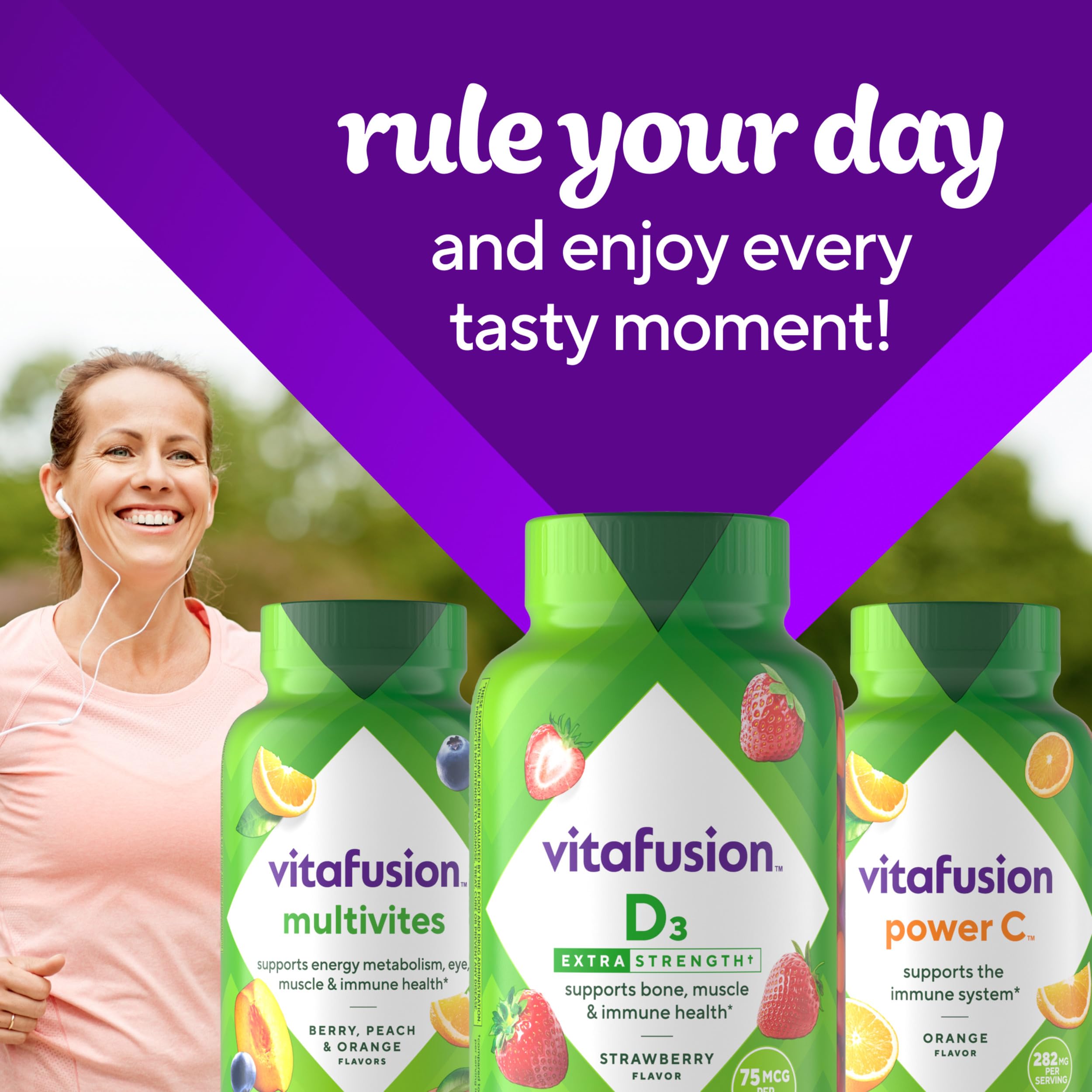 Vitafusion Vitamin D3 Gummies | 75 mcg | 120 Adult Gummy Vitamins | Extra Strength for Women & Men | Strawberry Flavor | Gluten-Free Supplement