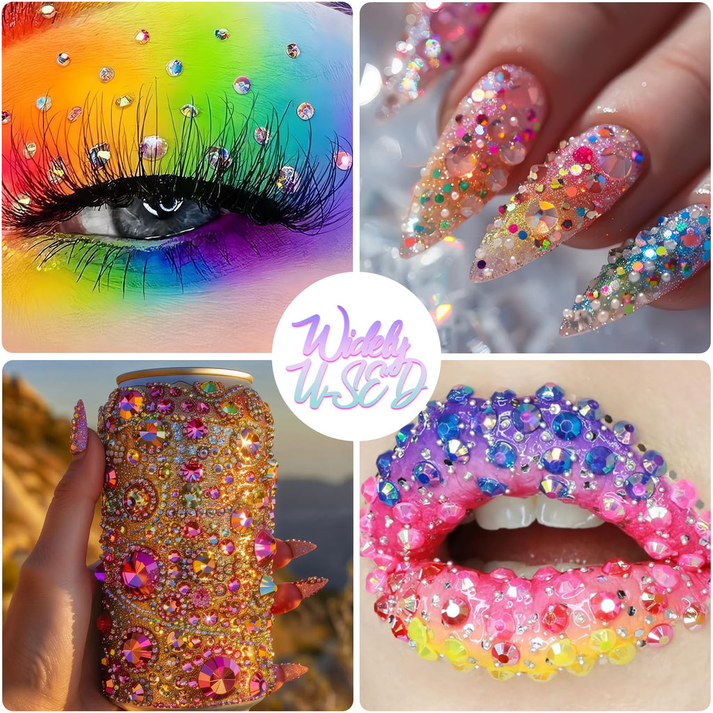 50000+Pcs Rhinestones for Bedazzling Kit 3mm Gems Bedazzler Set | 40 Colors Flat Back Resin Jelly Bedazzled Kits with 3Pcs 10ml B7000 Jewelry Glue for Book Diamond Nail Art, Multicolor