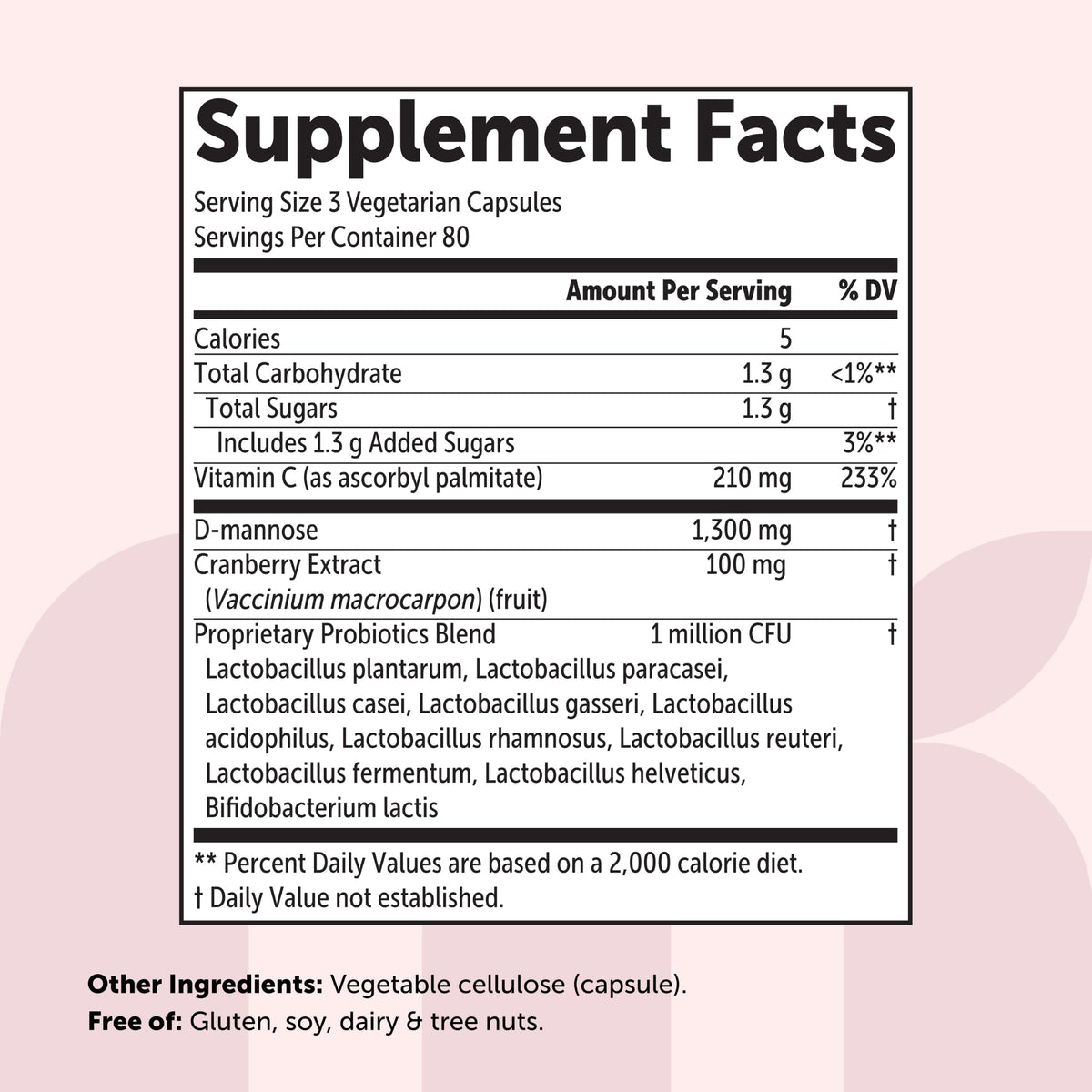 Micro Ingredients D Mannose 1,300mg Per Serving with Cranberry | 240 Veggie Capsules + Fat-Soluble Vitamin C & 1 Million CFU Probiotics Blend | Daily D Mannose Formula for Women | Filler Free, Non-GMO