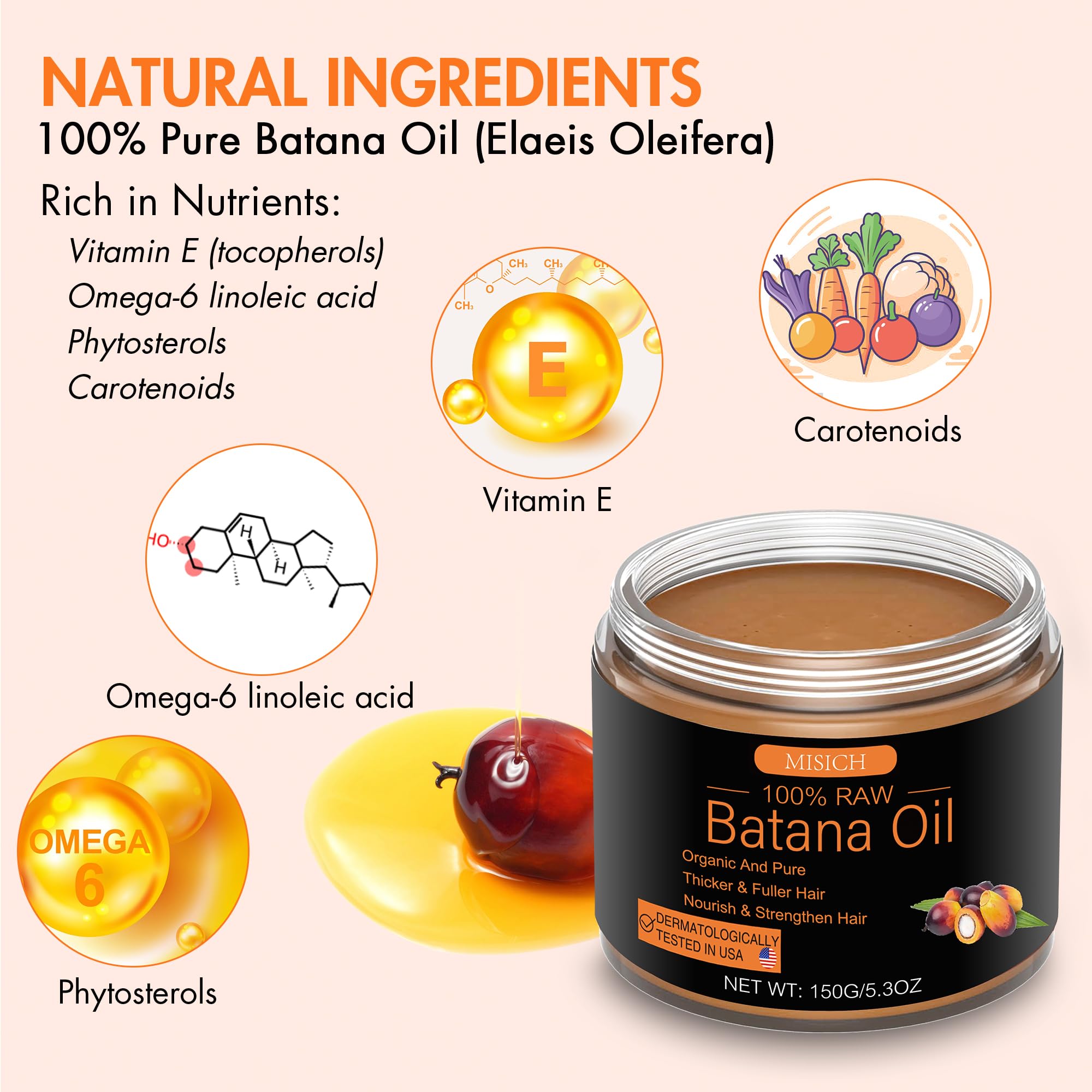 MISICH Raw Batana Oil for Hair Growth, 100% Natural Pure Botana Oil Paste from Honduras, Unrefined Organic Batana Hair Mask for Prevent Hair-Loss, Enhances Thickness for Men & Women 5.3 oz