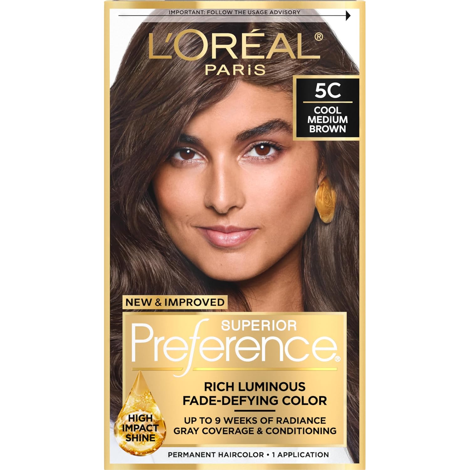 Buy now L'Oreal Paris Superior Preference Luminous Fade-Defying Permanent Hair Color, Hair Dye For Up to 9 Weeks of Radiance, Light Ash Blonde 9A, 1 Hair Dye Kit 5C Cool Medium Brown 1 Count (Pack of 1) at indiglob india