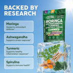 Clean Nutra Moringa Gummies | Pure Moringa Powder Supplement + Ashwagandha Turmeric Spirulina & Ginger Energy, Skin, Immune & Gut Health Green Superfood - Moringa Capsules Alternative