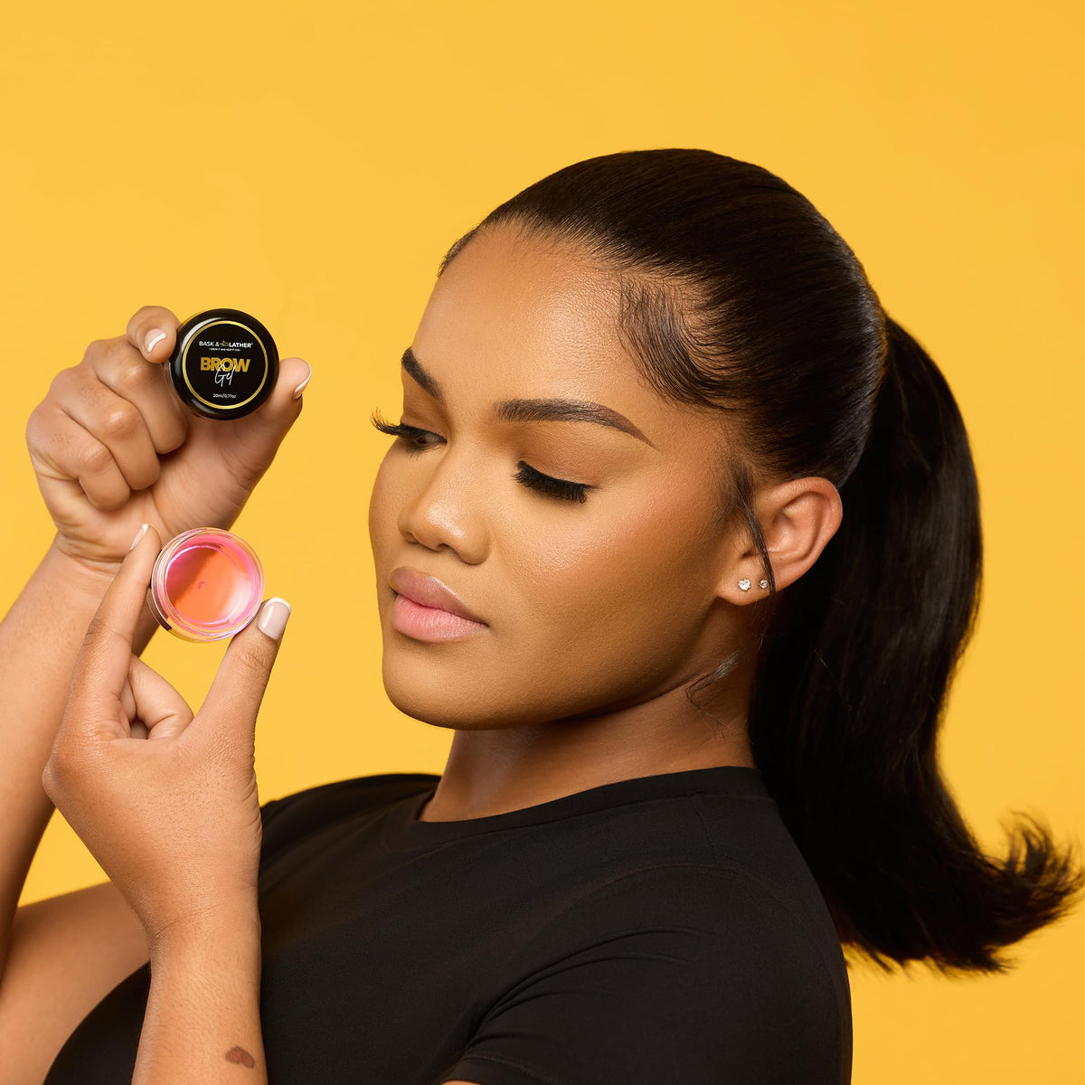 BASK & LATHER Stronghold 24-Hour Brow Gel – Clear Eyebrow Gel with Castor Oil, Argan Oil & Basil Leaf – Flake-Free, Waterproof, Smudge-Proof Eyebrow Setting for Thicker, Fuller Brows, 20mL