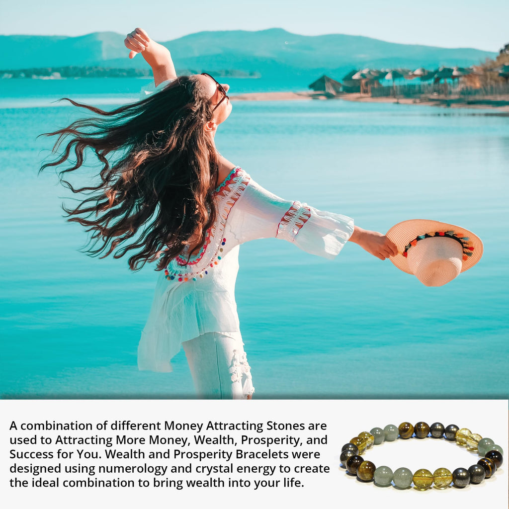 ANAYA AGATE Money Wealth Success Bracelet - Pyrite Green Aventurine Tiger Eye Citrine Bracelet Set for Men Women Healing Calming Anxiety Stress Relief Pulseras Para Hombres Mujer Stocking Stuffers