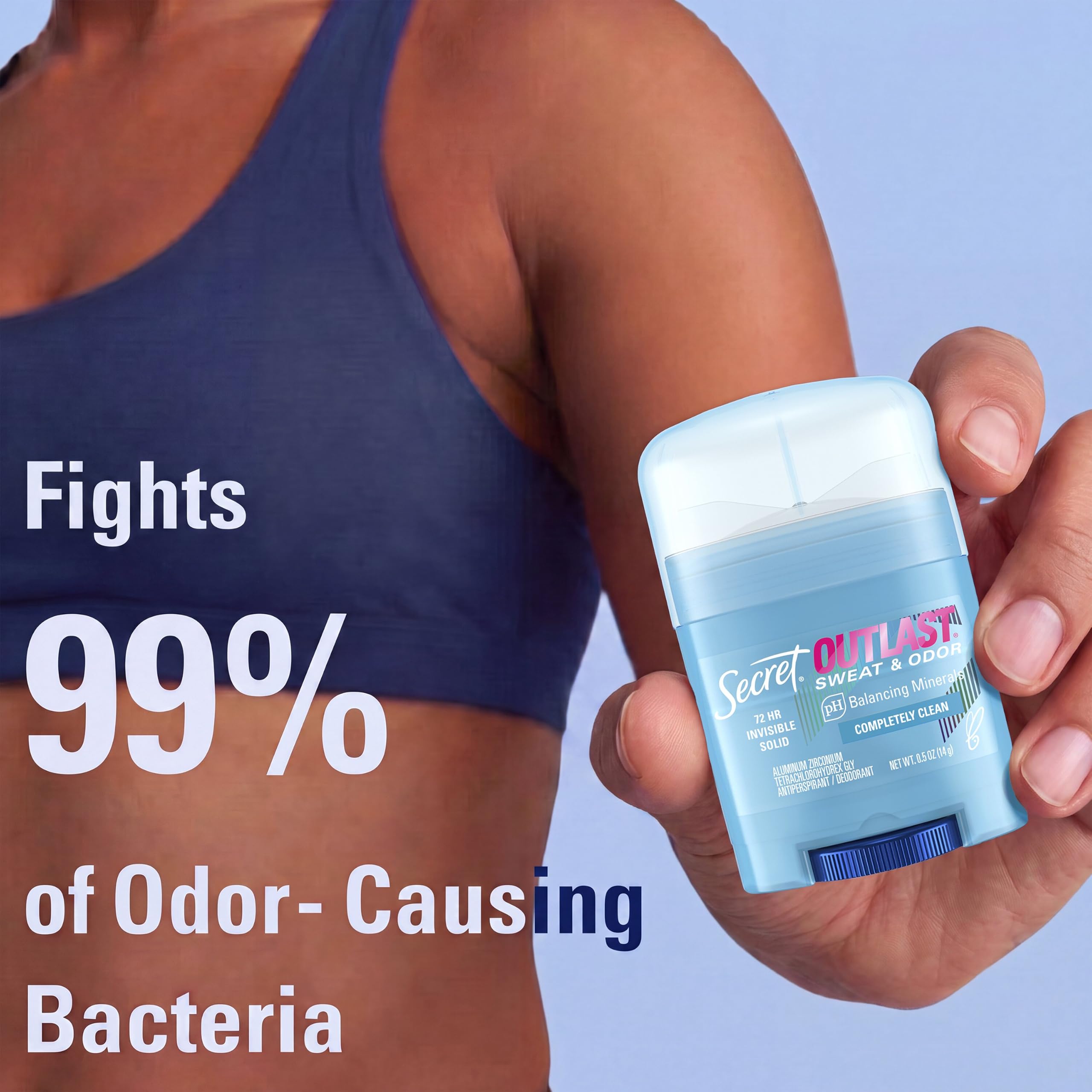 Secret Outlast Antiperspirant Deodorant for Women, 72hr Sweat & Odor Protection, PH Balancing Minerals, Invisible Solid, Completely Clean Scent, Travel Size, 0.5 oz